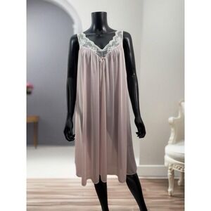 Vintage Carriage Court Pink‎ Nylon Nightgown Lace Trim One Size